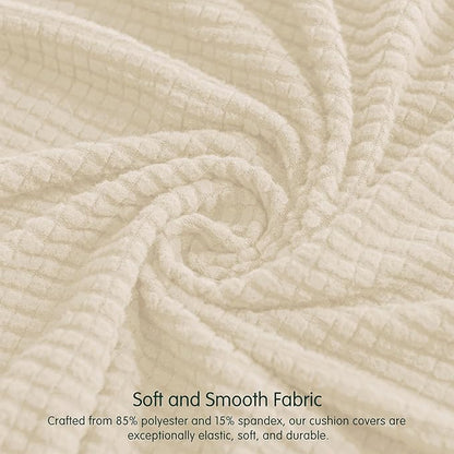 CHUN YI 3 Piece Couch Cushion Covers for XL-Sofa Seat Slipcovers Suitable with Spandex Jacquard Washable Fabric (3 Piece XL-Sofa Cushion Covers, Ivory)
