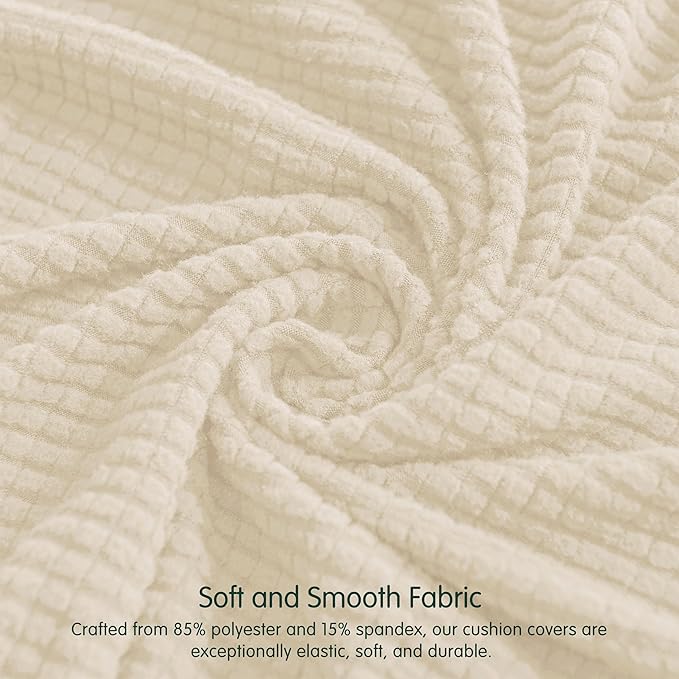 CHUN YI 2 Piece Couch Cushion Covers for Sofa Seat Slipcovers Suitable with Spandex Jacquard Washable Fabric (2 Piece Sofa Cushion Covers, Ivory)
