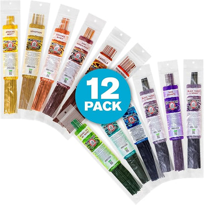 Blunteffects Hand-Dipped Incense Sticks - Premium 288-Pack Variety Set, 12 Different Scents, 11" Long, USA-Made Aromatherapy with Long Burn Time (12 Pack, 144 Total Sticks)
