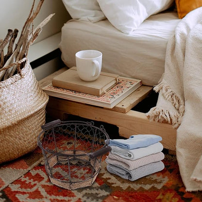 Iron Wire Woven Small round Storage Basket, Metal Organizer Basket for Kitchen Countertop, Fruit and Bread Holder for Home Storage and Table Serving