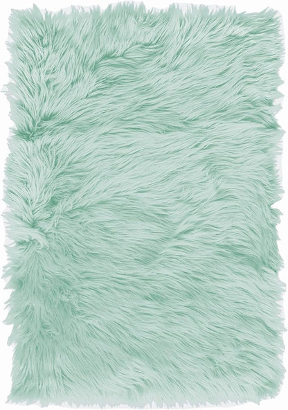 2 x 3 ft Fluffy Mint Green Rug – Soft Faux Fur Rug for Bedroom, Living Room, or Entryway – Cozy Faux Sheepskin Accent for Home Decor