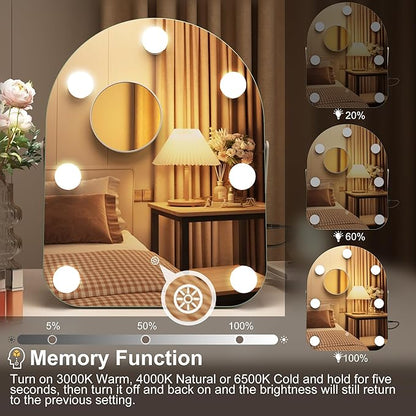STARLEAD 11"× 14.5" Makeup Mirror with Lights and 10X Magnification, 3-Color Dimmable LED Lighting & Touch Control, 360°Rotation for Travel/Dressing Room, Arched & Bulb