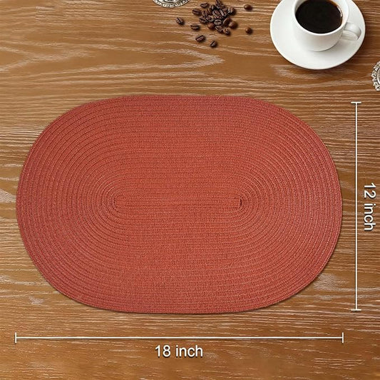 Noctiflorous Oval Braided Placemats Set of 4 Woven 12x18 Inch Non Slip Washable Heat Resistant Place Mats Round Tablemats for Dining Kitchen Party Daily Table Decor Dinner Mats (Solid Rust Orange, 4)