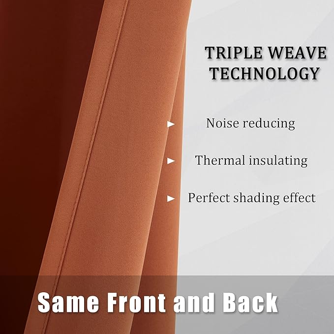 DUALIFE Rust Blackout Curtains Set of 2 Panels 63 Inch Length Solid Energy Efficient Room Darkening Curtains for Living Room Bedroom Thermal Insulated Grommet Top 52x63 Inches Long
