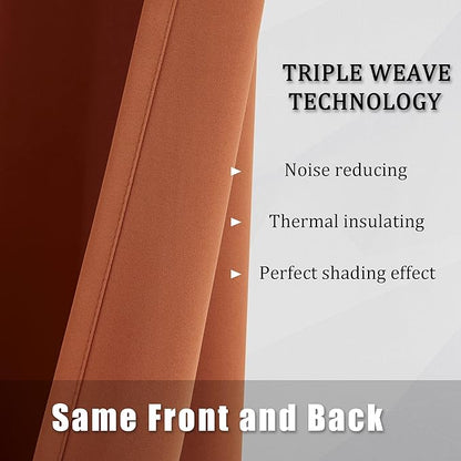 DUALIFE Rust Blackout Curtains Set of 2 Panels 63 Inch Length Solid Energy Efficient Room Darkening Curtains for Living Room Bedroom Thermal Insulated Grommet Top 52x63 Inches Long