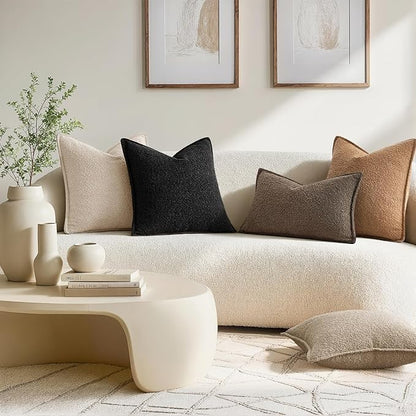 MIULEE Pack of 2 Decorative Textured Boucle Throw Pillow Covers 22x22 Inch Black Broadside Thick Boho Pillows for Farmhouse Accents Sofa Couch Bedroom Living Room Home Decor