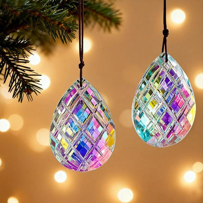 HDCRYSTALGIFTS Set 2 Crystal Sun Catcher Prisms Pendant for Window Hanging Decor,3inch AB Colored Crystal Suncatchers Rainbow Maker Light Catcher for Home Indoor Garden Christmas Tree Ornament