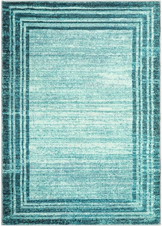 Lahome Modern Abstract 6x9 Area Rugs for Living Room, Washable Teal Bedroom Rug 6x9 Non Shedding, Low-Pile Soft Minimalist Bordered Indoor Large Carpet for Dining Room Playroom