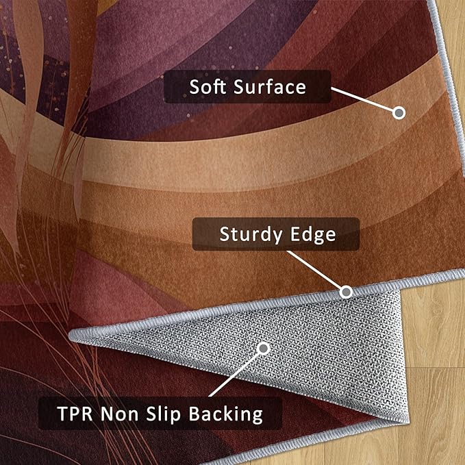 Boho Style Rug, 3x4 Area Rugs Abstract Textured Leaf Moon Pattern for Entryway, Living Room, Bedroom, Boho Style Home Decor Accessories Indoor Carpet, Non Slip & Machine Washable