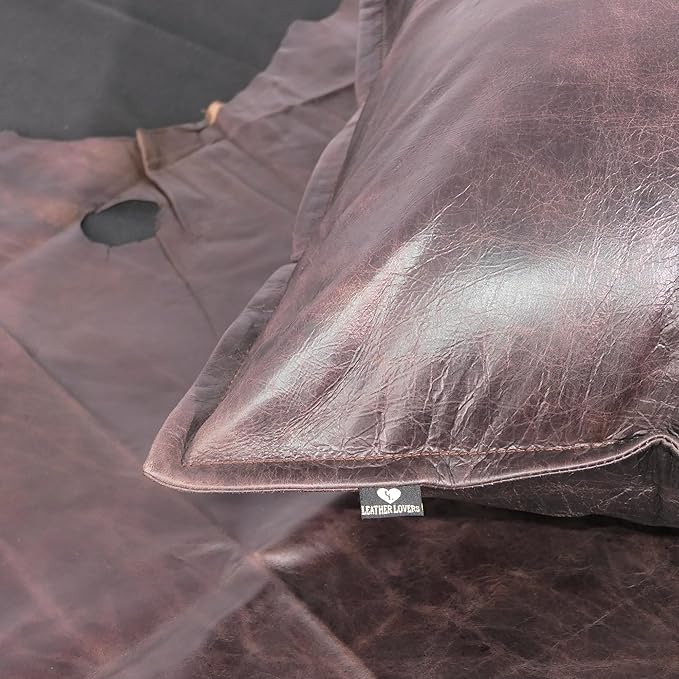 LL LEATHER LOVERS Lambskin Leather Pillow Cover - Sofa Cushion Case - Decorative Throw Covers for Living Room & Bedroom, 14x14 Inches - Dark Brown Box (01) Pack of 2