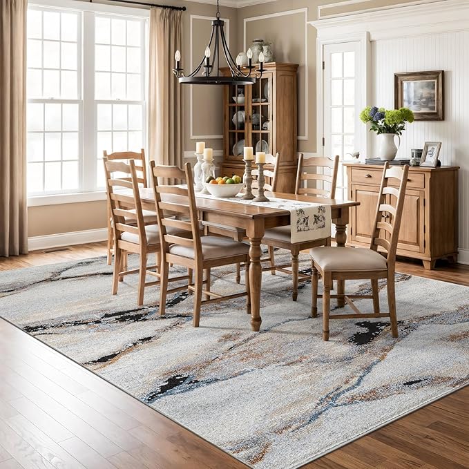 Rugshop Contemporary Gray Striated Area Rug Durable, Kid & Pet Friendly 5' x 7' Ideal for Under Coffee Tables, Dining Sets, or Home Offices