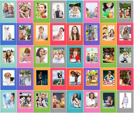 Epakh 40 Packs Magnetic Photo Picture Frame Cute Mini Table Photo Frame Holder 3 Inches Plastic Colorful Picture Display for Fridge Office (Multicolor)