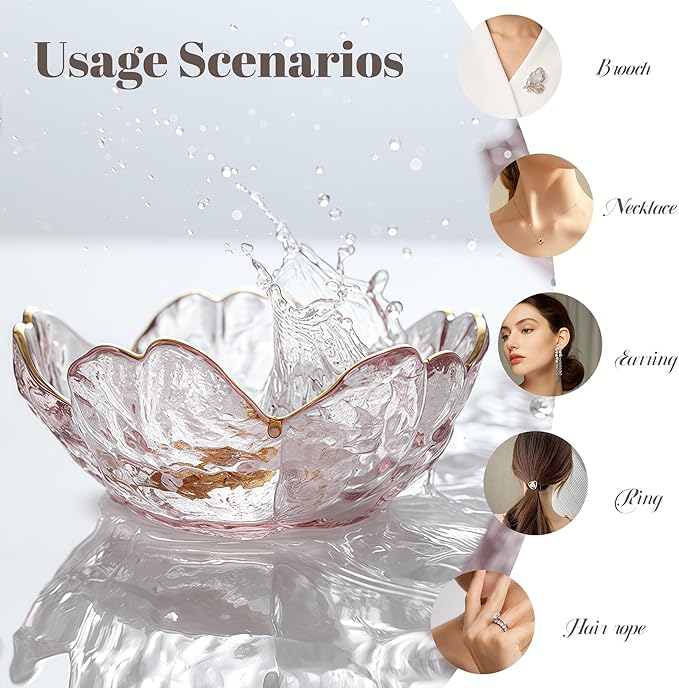 Glass Jewelry Dish, 8pcs Jewelry Tray Ring Dish, Flower Jewelry Dish for Necklace Bracelet Earring Holder, Home Decoration, Gifts for Girlfriend Daughter Mother,Mother's Day Gift (8PCS-Flower)