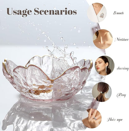 Glass Jewelry Dish, 8pcs Jewelry Tray Ring Dish, Flower Jewelry Dish for Necklace Bracelet Earring Holder, Home Decoration, Gifts for Girlfriend Daughter Mother,Mother's Day Gift (8PCS-Flower)