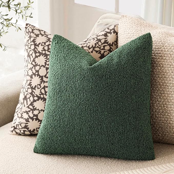 Foindtower Decorative Textured Boucle Throw Pillow Covers Accent Solid Pillow Cases Neutral Soft Cozy Couch Cushion Case for Chair Sofa Bedroom Living Room Home Decor 22x22 Inch,1PC,Pine Green