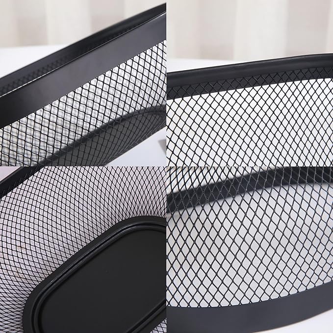 Metal Mesh Steel Basket, Oval Metal Wire Storage Organizer Baskets Multi Functional Kitchen Baskets Countertop Fruit Baskets Garden Harvest Basket for Kitchen Picnic Decor Cabinet Home, Black
