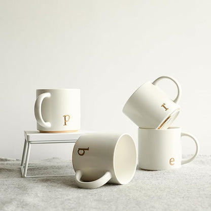 COLLECTIVE HOME - Monogram Ceramic Mugs, 15 oz Golden Initial Coffee Cups, Elegant Alphabet Tea Mugs, Elegant Personalized Mug with Gift Box, Luxurious Cups for Office and Home (p)