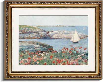 InSimSea Gold Framed Canvas Wall Art Room Decor Vintage Coastal Landscape Picture Wall Art Prints for Living Room Rustic Natural Botanical Floral Artwork Prints for Bathroom Bedroom Farmhouse 16×13in