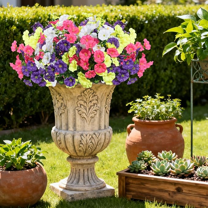 Spring Summer Mix Color Artificial Morning Glory, 12 Bundles Artificial Flowers for Outdoors Decorations UV Resistant Realistic Silk Flowers for Patio Home Decor Garden Planter Window Box Yard