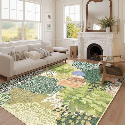 DEXDE Washable Area Rugs 5x7 Tropical Non-Slip Abstract Leaf Floral Boho Soft Rug for Living Room Bedroom Botanical Large Carpet for Entryway Kids Playroom Office,Green
