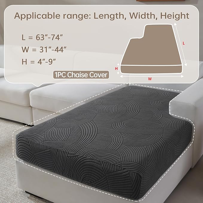 Couch Cushion Covers for Sectional and L Shaped Sofa, Stretch Soft Sofa Covers Washable Wear Resistant Slipcovers Furniture Protector Pet-Friendly (1PC L Chaise Cover, Dark Gray)