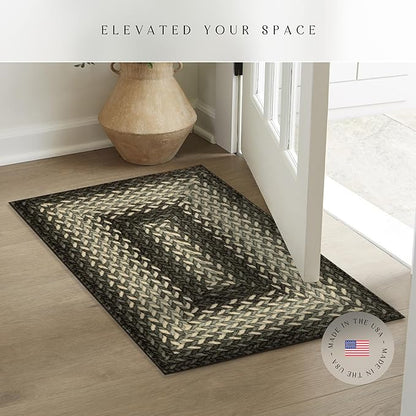 Maples Rugs Marion Bohemian Braided Design Print Area Rug – Made in USA – Washable, Non Slip Indoor Carpet for Entryway, Foyer, Kitchen, and Bathroom, 34" x 20", Black