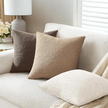 ANRODUO Pack of 2 Textured Boucle Throw Pillow Covers Soft White Decorative Accent Solid Pillow Cases Cozy Modern Couch Cushion Case for Chair Sofa Bedroom Living Room Spring Home Decor, 18 x 18 Inch