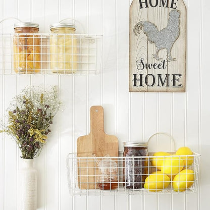DII Farmhouse Vintage Decor, Wire Wall Basket, Medium, Antique White, 2 Piece