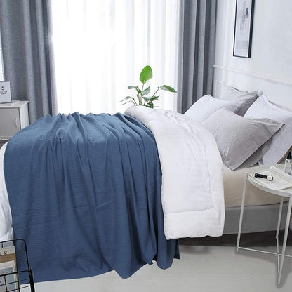 DOLLCENT 100% Cotton Twin Size Blanket for Bed, Premium Soft Combed Lightweight Blankets, Washed Breathable Cozy Bed Throw Blanket, Navy Twin Cotton Blankets for All Season: Navy (66"x90")
