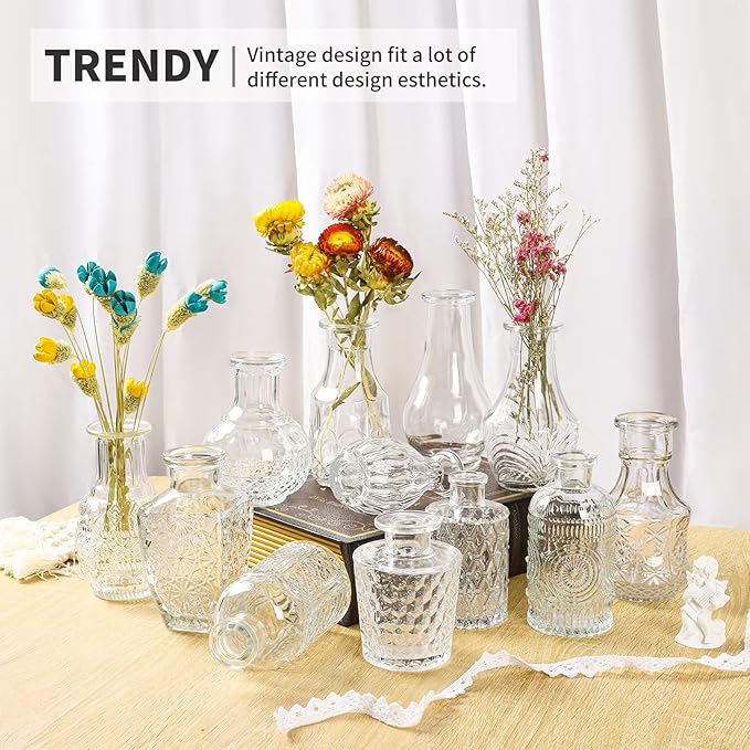 Glass Bud Vase Set of 88 Bud Vases in Bulk with 4 Brushes, Glass Vases for Centerpieces Cute, Vintage Wedding Decor Clear Bulk Mini Vase for Rustic Wedding Decorations, Home Table Flower Decor