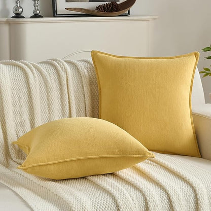 FUTEI Mustard Yellow Chenille Throw Pillow Covers 20x20 Inch Set of 2,Edges Double-Stitched Cushion Cases,Modern Home Decor for Couch Living Room