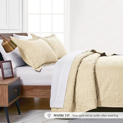 Love's cabin Quilts for Queen Bed Camel Bedspreads - Soft Bed Fall Lightweight Bedspread Comforter - Modern Style Coin Pattern Coverlet for All Season - 3 Pieces (1 Quilt, 2 Pillow Shams)