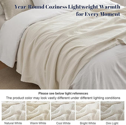 PHF 100% Cotton Muslin Throw XL Blanket Large 50" x 70", 4-Layer Lightweight Gauze Throw, Breathable Cloud-Soft Minimalist Blanket for Bed, Couch, Camping & Baby, Oat Milk, Ideal Gift
