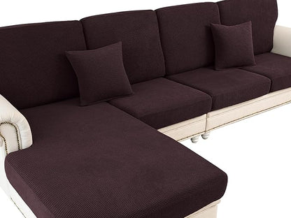 Couch Cushion Covers for Sectional Sofa L Shape Washable Separate Seat Chaise Couch Cover Stretch Sofa Slipcovers with 2 Pcs Pillowcases(2 Seater + 1 Chaise, Brown)