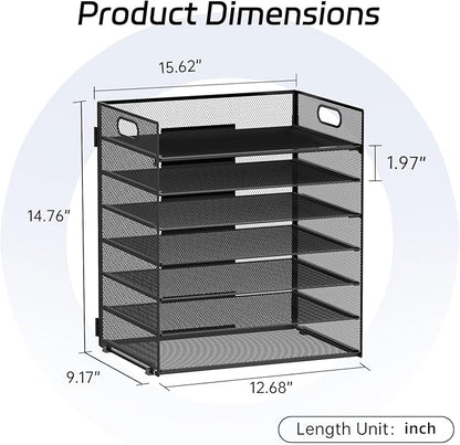 7-Tier Paper Organizer for Desk, Letter Tray with Handle Mesh Desk File Organizer, Workspace Organizers, Paper Sorter Organizer for Office Home School (Black)