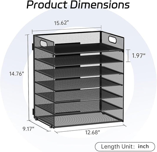 7-Tier Paper Organizer for Desk, Letter Tray with Handle Mesh Desk File Organizer, Workspace Organizers, Paper Sorter Organizer for Office Home School (Black)