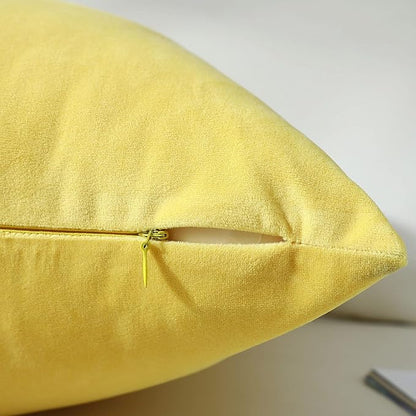 mixeoo Comfy Lemon Yellow Throw Pillow Covers Decorative Lumbar Solid Rectangle Thick Velvet Super Soft Cushion Cases Home Decor for Sofa Couch Living Room Chair, Set of 2, 12 x 20 Inch
