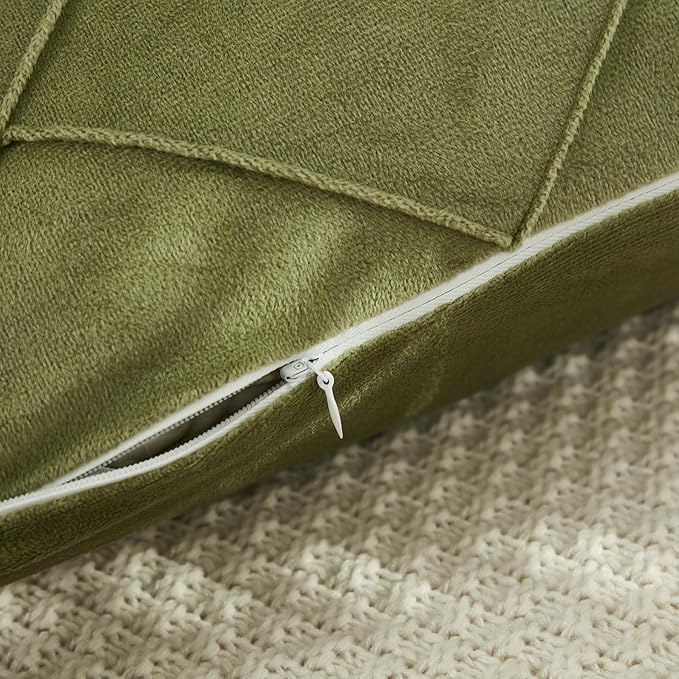 JAUXIO Diamond Pinch Pleated Crystal Velvet Pillowcases 2 Pack Solid Pintuck Throw Cushion Cover for Home Decor Hidden Zipper Closure (Sage, Standard)