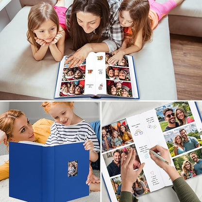 XFveiwoo Photo Album 4x6 450 Photos with Writing Space,4 x 6 Photo Book Linen Cover with Front Window, 4x6 Picture Album 450 Photos Photo Album Book for Wedding Kids Travel Family Baby Pictures, Blue
