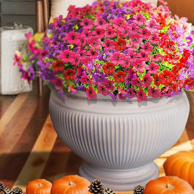 10 Bundles Spring Artificial Flowers for Outdoor,UV Resistant Fade Proof Outdoor Fake Flowers, No Maintenance Needed for Porch, Yard, Garden Decor-Fully Enjoy Your Free Time
