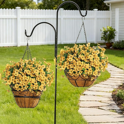 Yellow Fall Artificial Flowers for Outdoors Decorations, 12 Bundles Faux Fall Mums Flowers, UV Resistant Realistic Silk Daisy with Eucalyptus for Home Decor Garden Planters Patio Yard Balcony