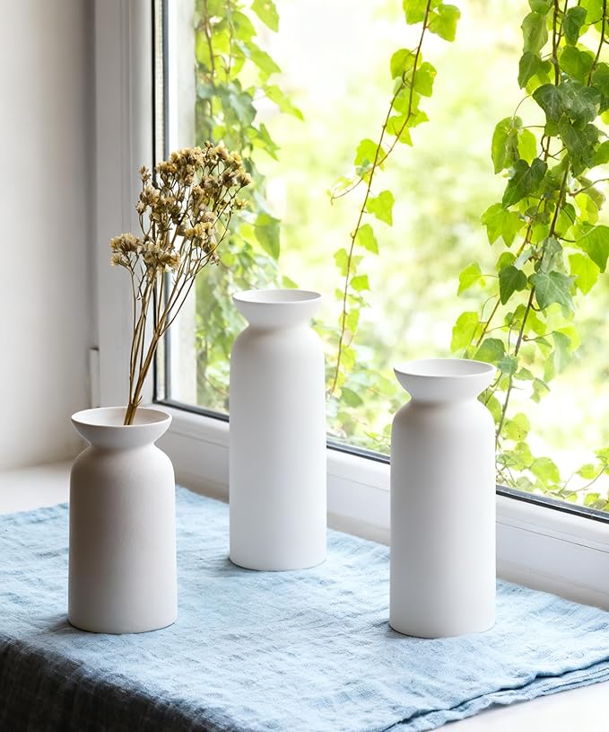 White Ceramic Vase Set of 3 Small Flower Vases for Decor Modern Boho Farmhouse Style Decorative Vases Dried Flowers