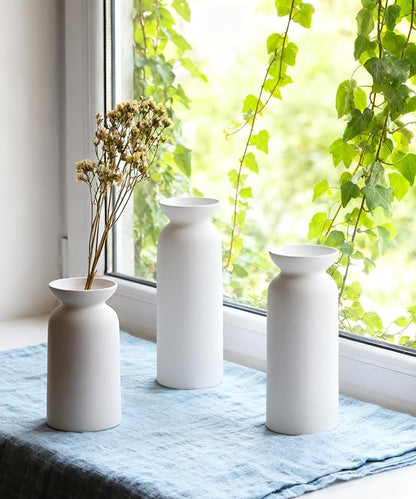 White Ceramic Vase Set of 3 Small Flower Vases for Decor Modern Boho Farmhouse Style Decorative Vases Dried Flowers