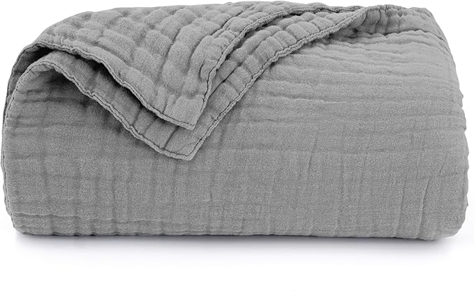 Love's cabin 6 Layer 100% Cotton Muslin Blanket, 50"x60" Throw Muslin Blanket for Couch Bed, Lightweight and Breathable Cotton Gauze for Adult, Medium Grey