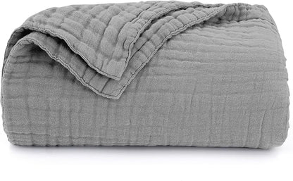 Love's cabin 6 Layer 100% Cotton Muslin Blanket, 108"x90" Muslin King Size Blanket for Bed Couch, Lightweight and Breathable Cotton Gauze for Adult, Medium Grey