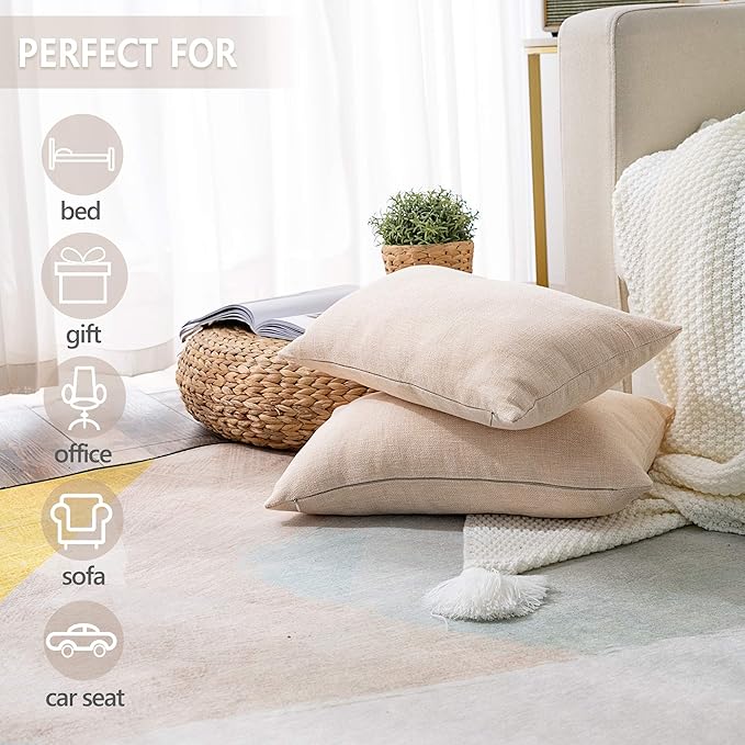Stellhome Rectangle Linen Throw Pillow Covers Solid Burlap Farmhouse Decorative Pillowcase for Home Decoration, Set of 2, 12 x 20 inch (30 x 50 cm), Beige