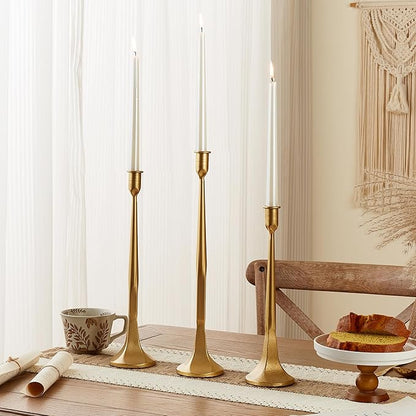 Iron Taper Candle Holder Set of 3 15.5" 14" 12" Decorative Modern Vintage Metal Tall Candlestick Holders for Wedding, Dinning Table,Mantle, Party Decoration（3, Antique Brass）