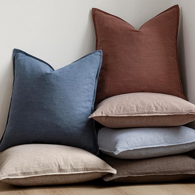 Foindtower Pack of 2, Decorative Linen Soild Throw Pillow Covers Soft Accent Euro Cushion Case Boho Farmhouse Pillowcase for Chair Couch Sofa Bedroom Living Room Home Decor 26 x 26 Inch Rust Red