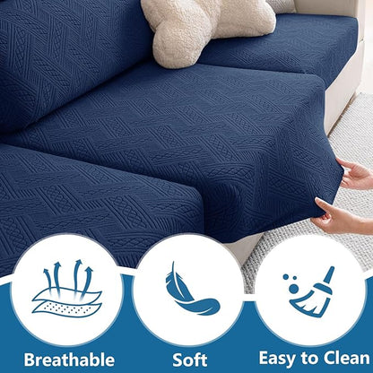 hyha Waterproof Couch Cushion Covers for Sectional Sofa, Sofa Slipcover Washable, Sectional Chaise Lounge Couch Covers L Shape for Pets with Elastic Bottom(Chaise, Navy)