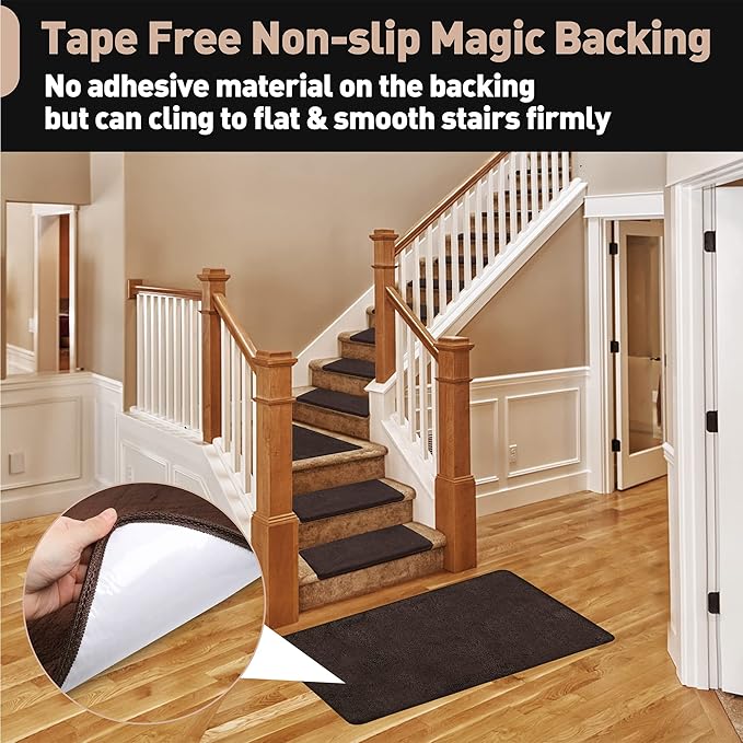PURE ERA Carpet Stair Tread Landing Mat Area Rug Ultra Plush Shag Soft Non Slip Skid Resistant Tape Free Indoor Doormat Washable Reusable Dark Brown 2' X 3'